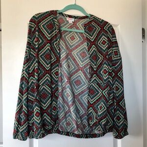 Geometric Patterned Zip Up Bomber Jacket